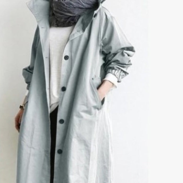 Dam lätt oversized regnjacka med huva och concealed knäppning