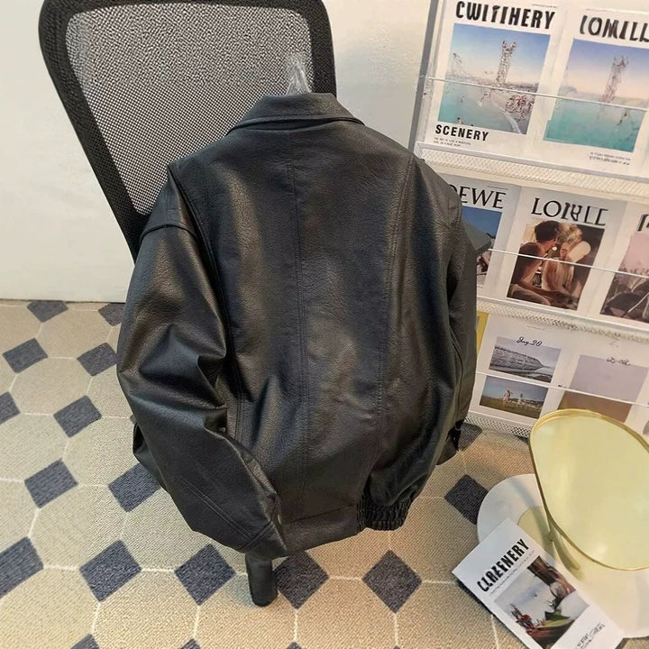 Dam Fashion konstläder jacka med hög krage