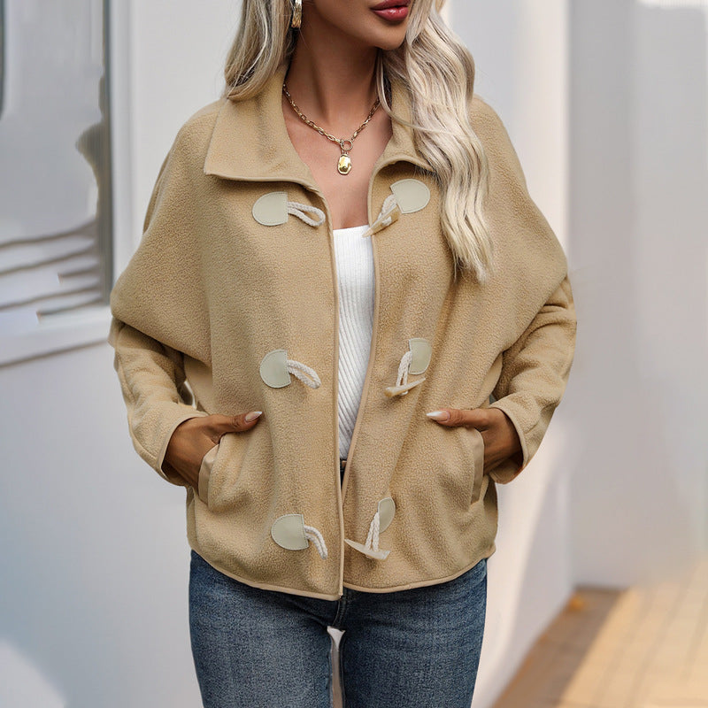 Dam Kort Skärning Teddy Fleece Jacka med Toggle Stängningar