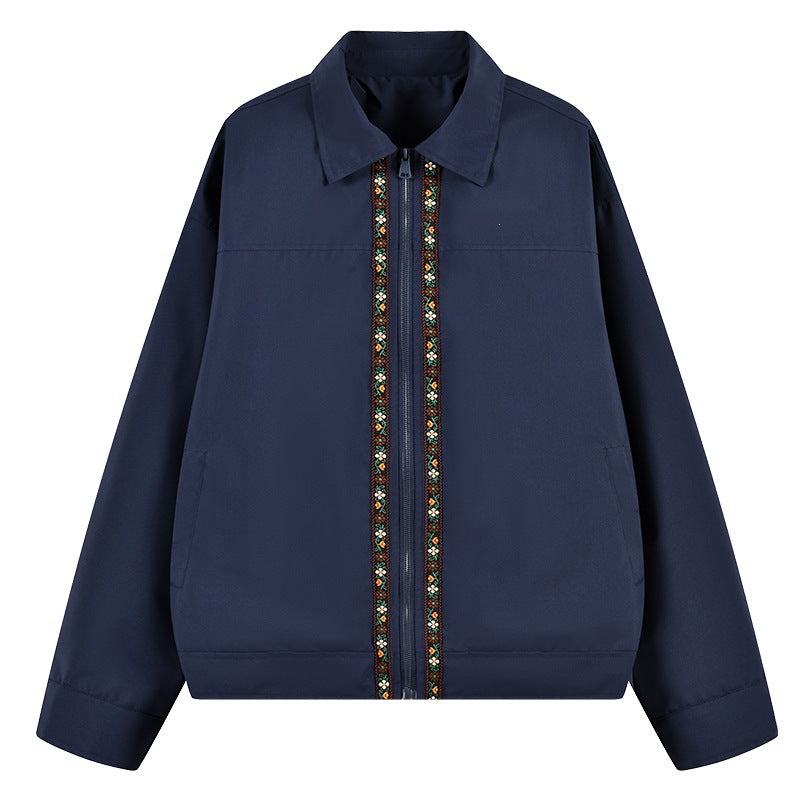 Herr Lätt Övergångsjacka med Skjortkrage, Dragkedja &amp; Embroidered Fram Slå
