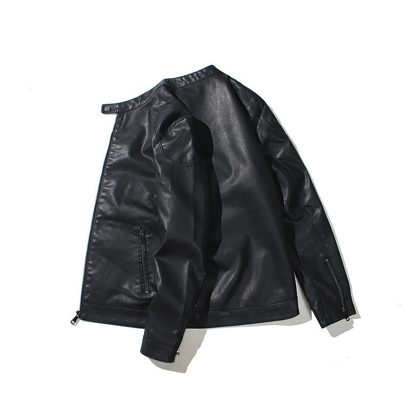Herr Slim-Fit Konstläder Motorcycle Jacka med Ståkrage och Ergonomic Axel Padding
