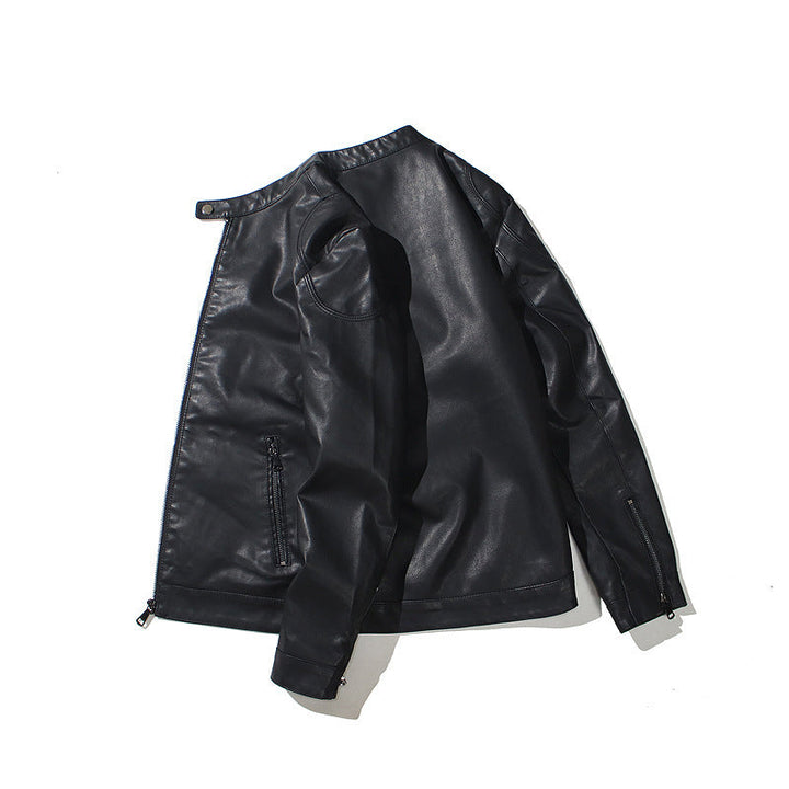 Herr Slim-Fit Konstläder Motorcycle Jacka med Ståkrage och Ergonomic Axel Padding