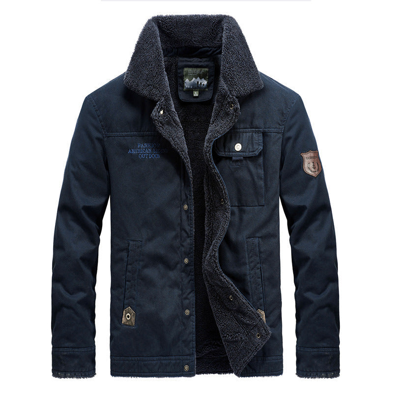 Herr Robust Canvas Fältjacka med Warming Sherpa Foder och Skjorta Krage