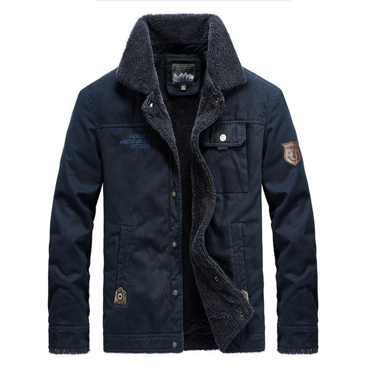 Herr Robust Canvas Fältjacka med Warming Sherpa Foder och Skjorta Krage