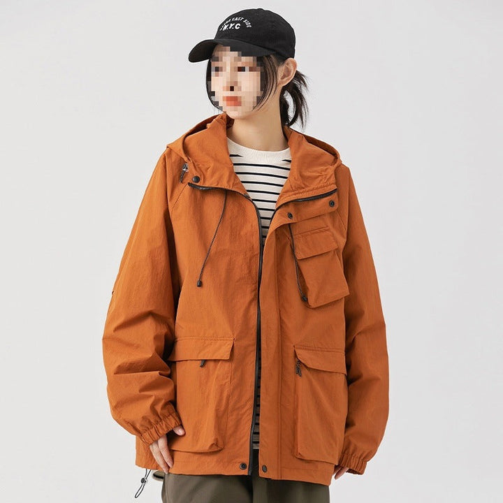 Dam Oversize Utility Övergångsjacka med Huva, Multiple Fickor &amp; Drawstring