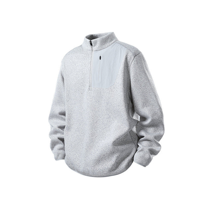 Herr Fleece-Halbzip-Pullover med Ståkrage, Brustreißverschlusstasche och Avslappnad-Passform