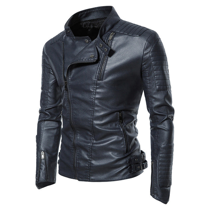 Herr Slim-Fit Biker Jacka Tillverkad av Konstläder med Quiltad Axel och Ärm Yoke