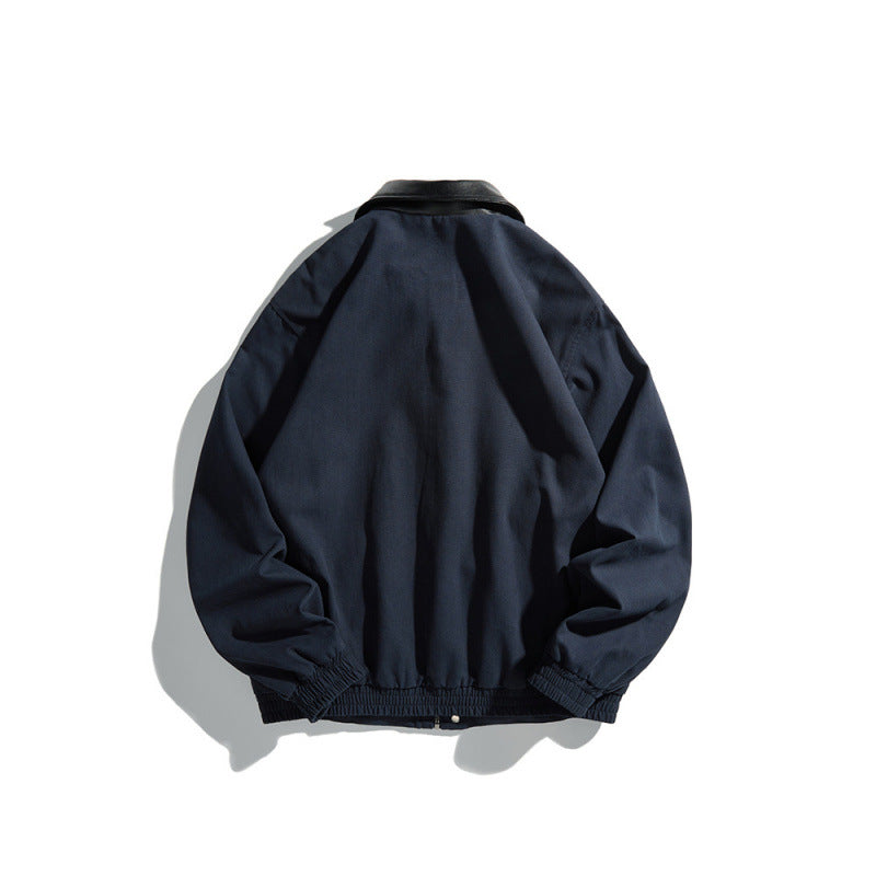 Herr short-cut blouson jacka med fuskläder krage, tryckknapp knäppslå, och elastiska muddar