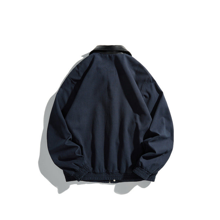 Herr short-cut blouson jacka med fuskläder krage, tryckknapp knäppslå, och elastiska muddar
