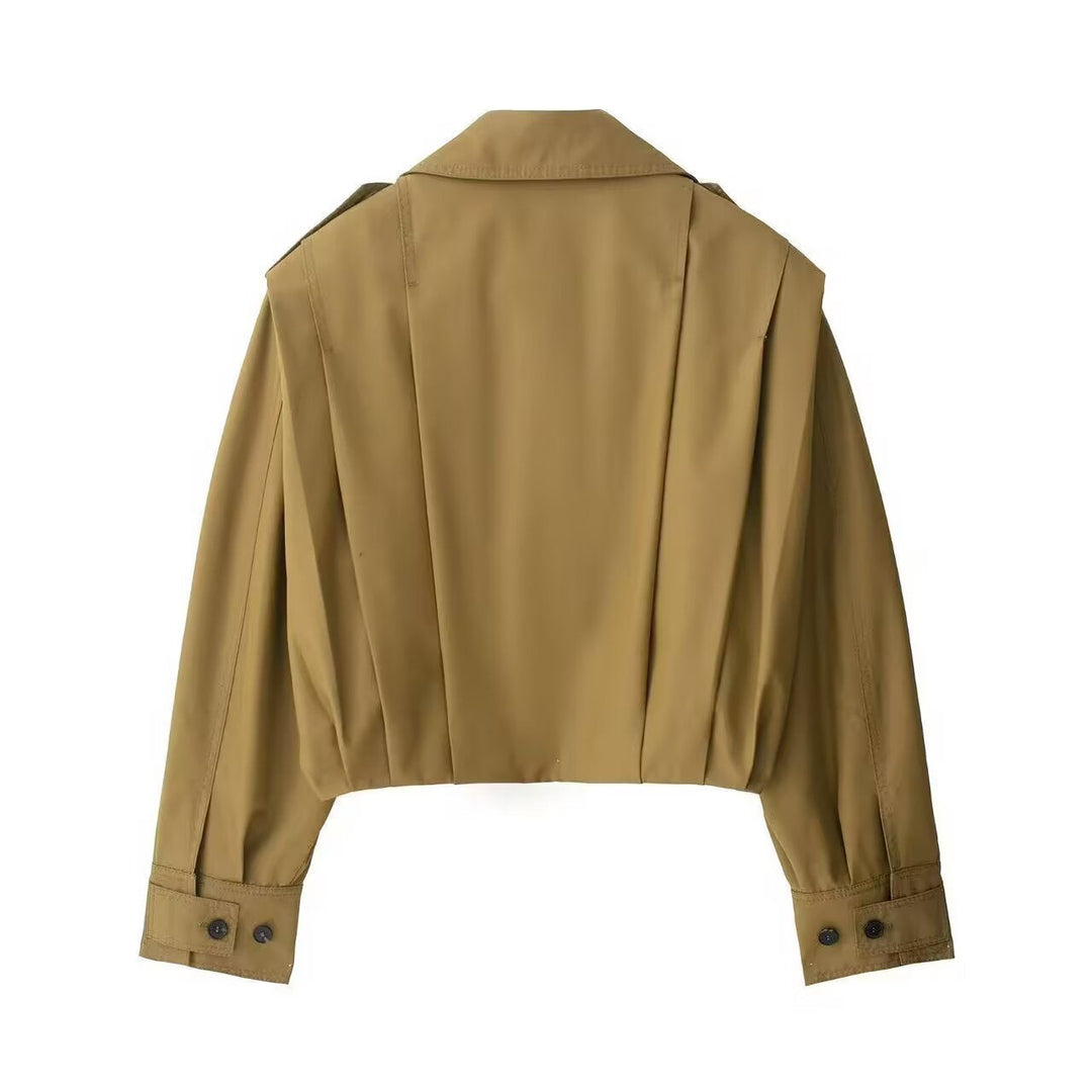 Dam Kort Oversize Trenchcoat i Kort Skärning med Epaulettes och Pleated Ärmar