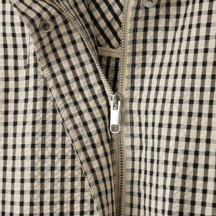 Dam kort cropped rutig blousonjacka med ståkrage, elastisk fåll och hidden dragkedja
