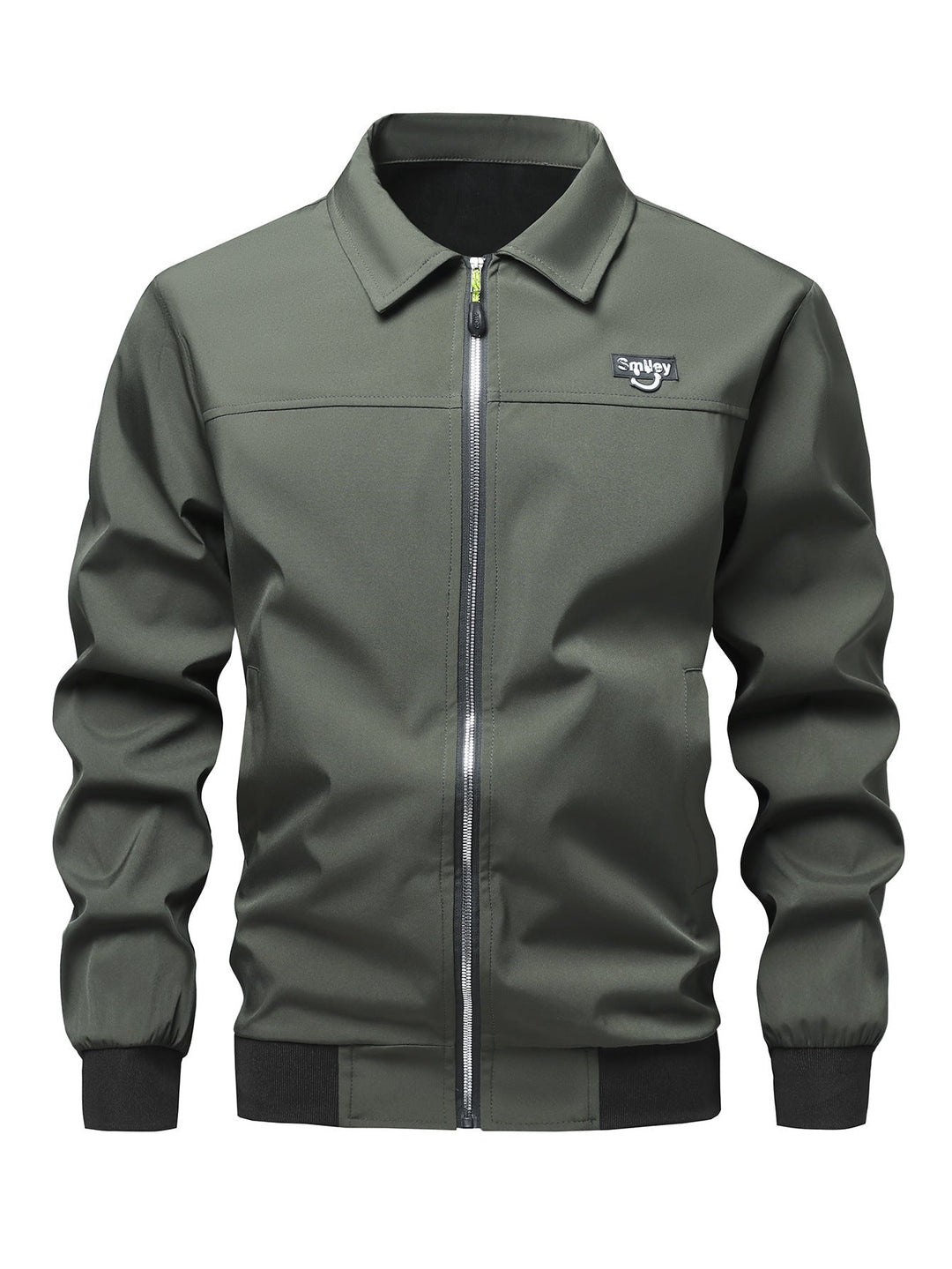 Herr Collar-Zip Blouson Tillverkad av Softshell med Ribbad Muddar och Smiley Patch