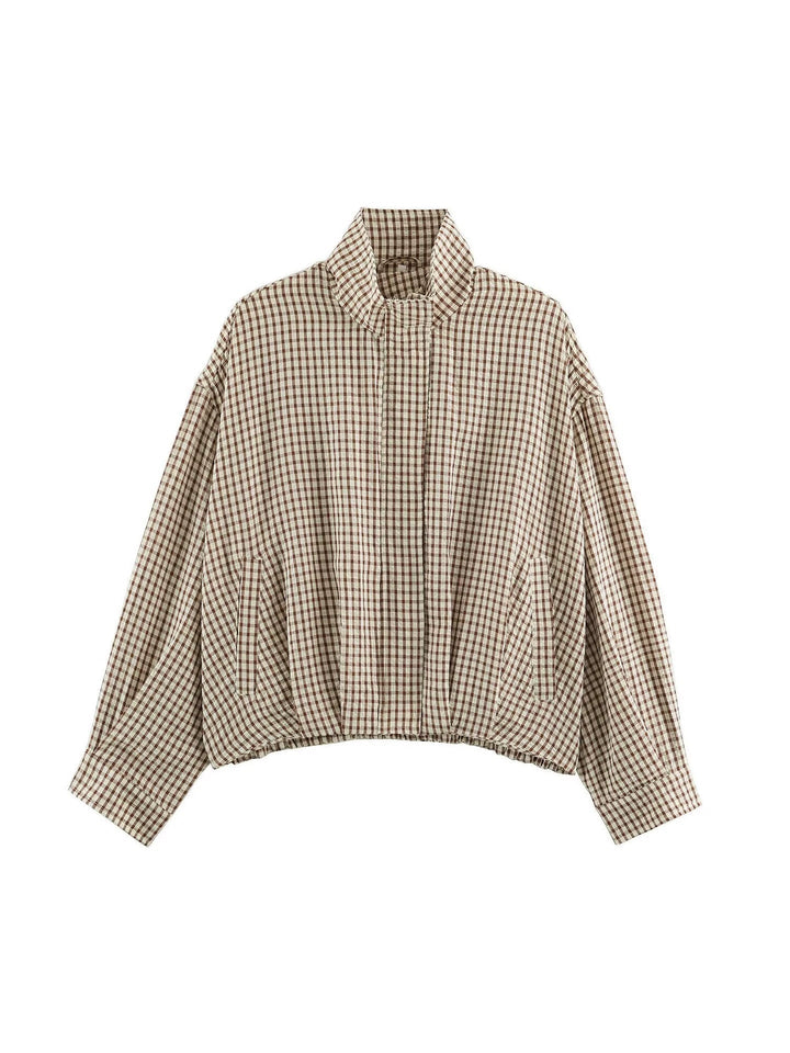 Dam Oversized Rutig Blouson Jacka med Ståkrage