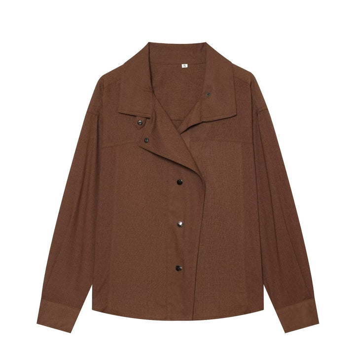 Dam Oversize Skjort Blouse Jacka med Tryckknapp Knapp Knäppning och Loose Passform