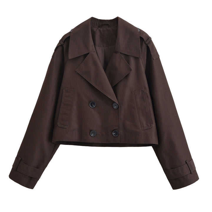 Dam kort trenchcoat med Double-Breasted knappslå och Epaulettes
