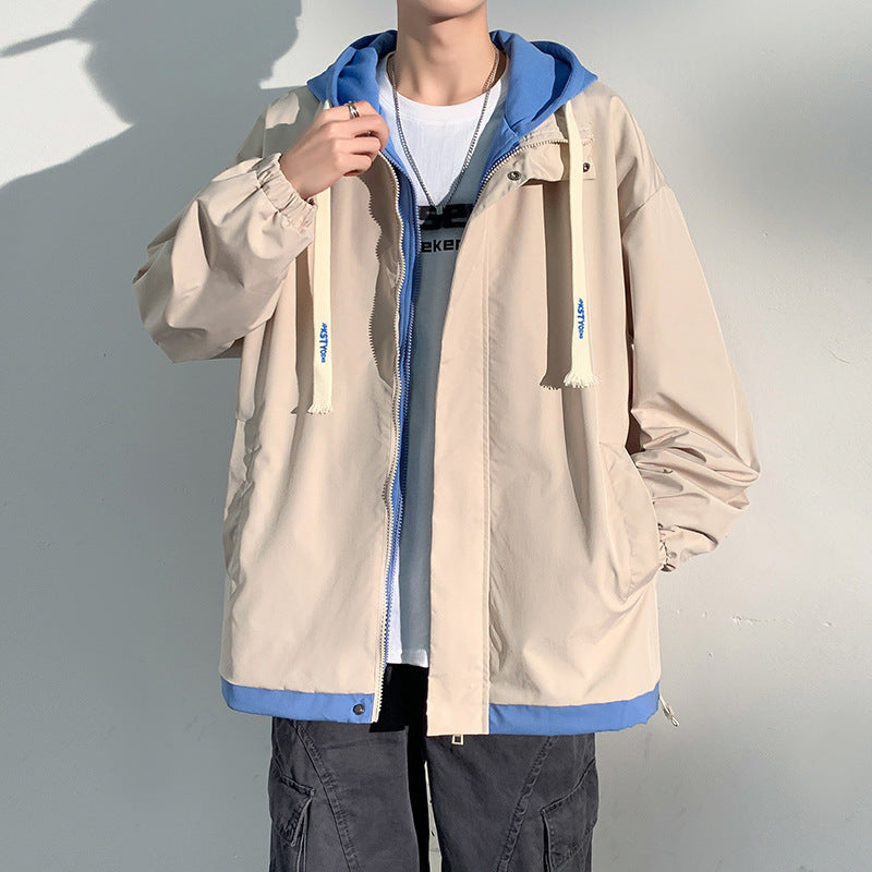 Herr two-lager softshell overlay jacka med huva, vind och vatten avvisande membran och justerbar fåll