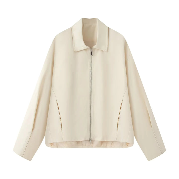 Dam lätt avslappnad boxy blousonjacka med concealed two-way dragkedja, hög krage, och side inset fickor