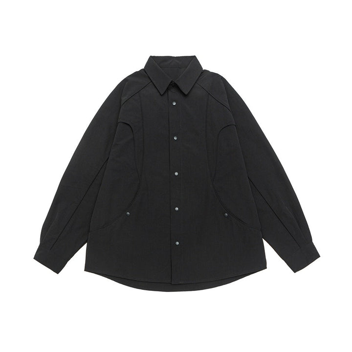 Dam Oversized Skjorta Jacka med Curved Seam och Tryckknappsslå