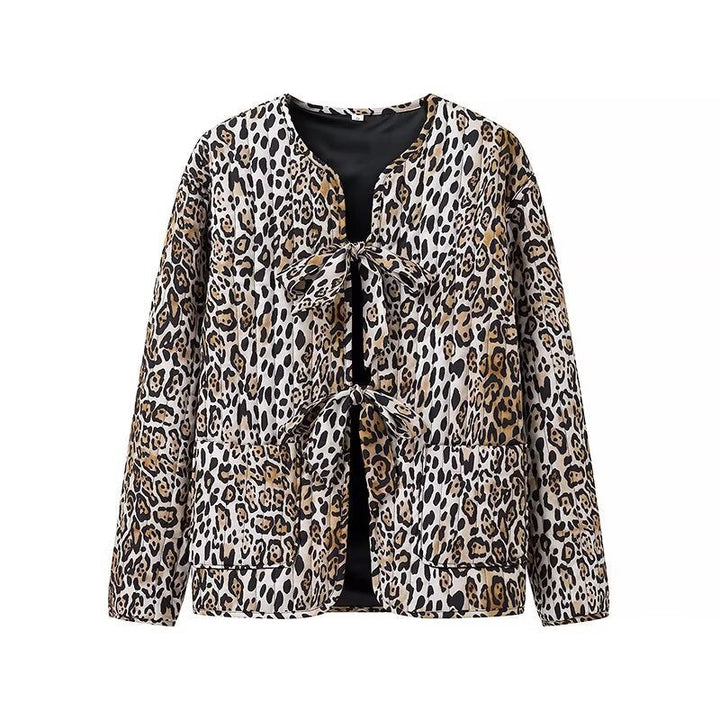 Dam lätt Blouson jacka in Leopard tryck med Ties och utanpåfickor