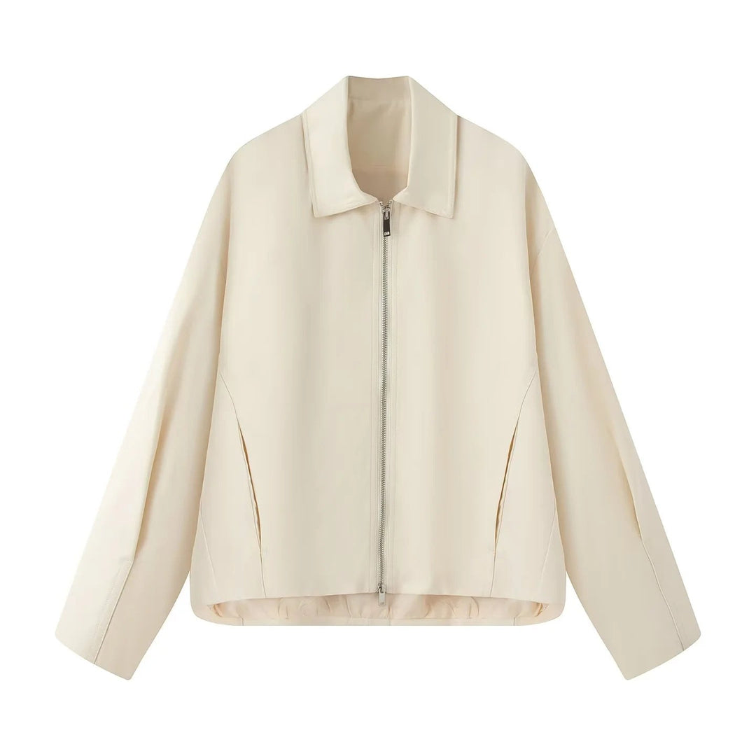 Dam lätt avslappnad boxy blousonjacka med concealed two-way dragkedja, hög krage, och side inset fickor