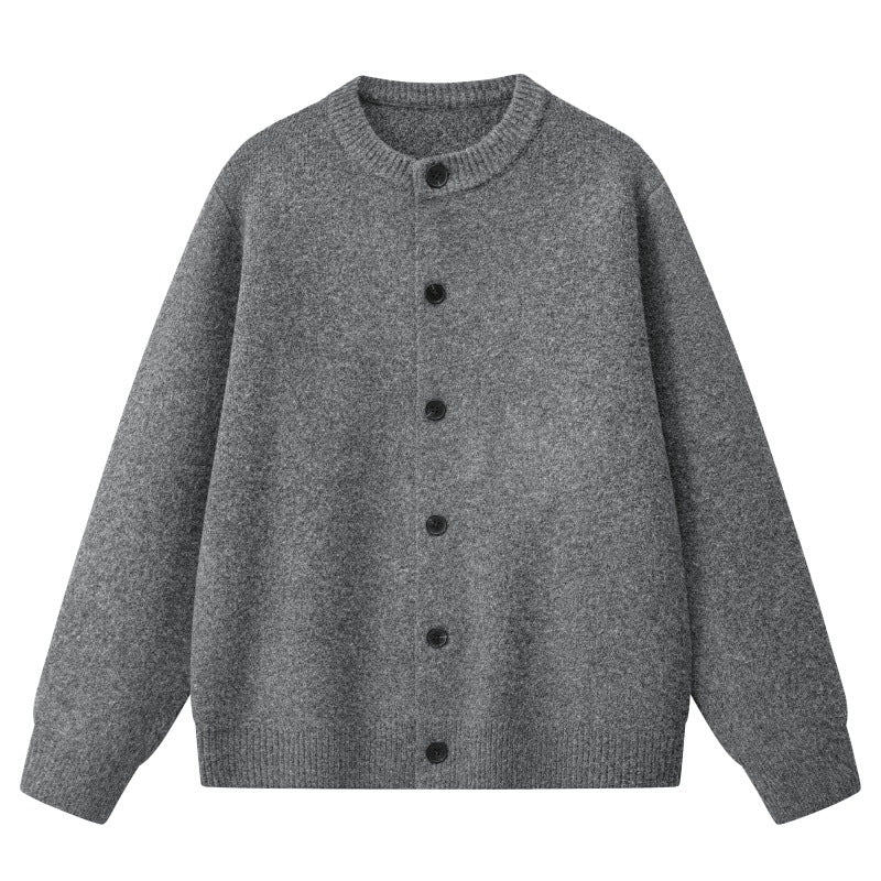 Dam Oversize Stickad Jacka i Bomber Stil med Round Neck, Ribbed Nederkant &amp; Balloon Ärmar