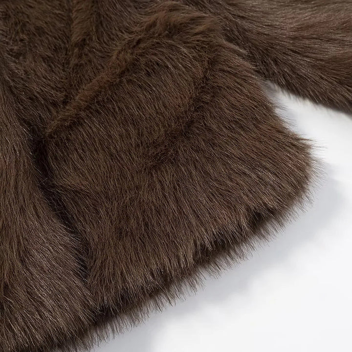 Dam kort vegan faux fur cropped jacka med high ståkrage och concealed front
