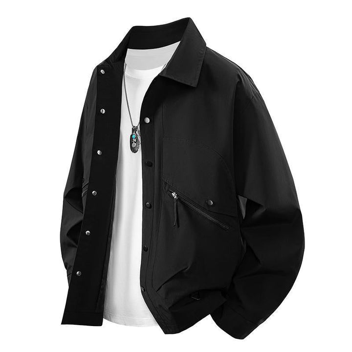 Herr overshirt coach jacka i urban funktion stil med tryckknapp knäppslå och angled dragkedja ficka