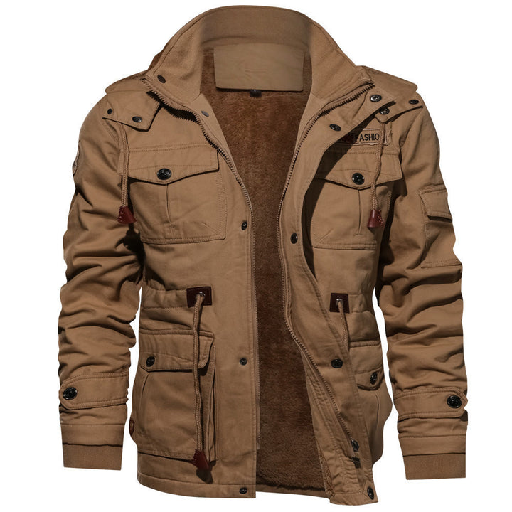 Herr Canvas Fält Parka med Insulated Termisk Foder, Multifunction Fickor och Huva