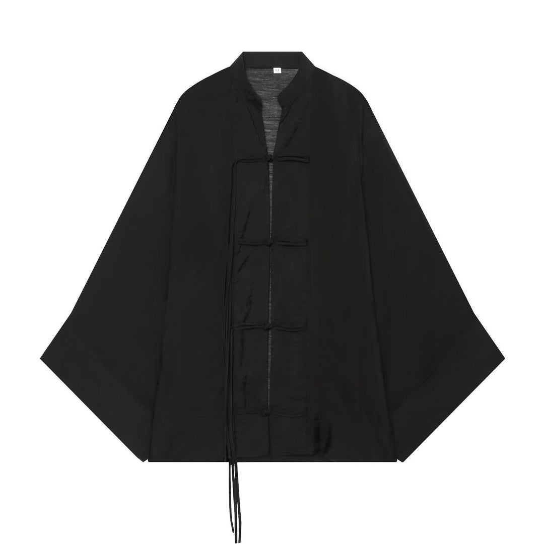 Dam Oversize Kimono Jacka med Dekorativ Knot Closures och Flowing Satin Look