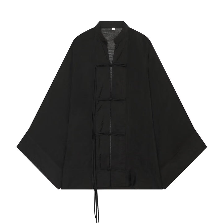 Dam Oversize Kimono Jacka med Dekorativ Knot Closures och Flowing Satin Look