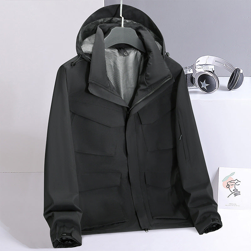 Herr Lätt Vattenavvisande Fältjacka med Huva och Multi-Pocket