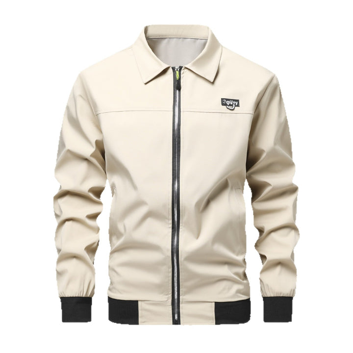 Herr Collar-Zip Blouson Tillverkad av Softshell med Ribbad Muddar och Smiley Patch
