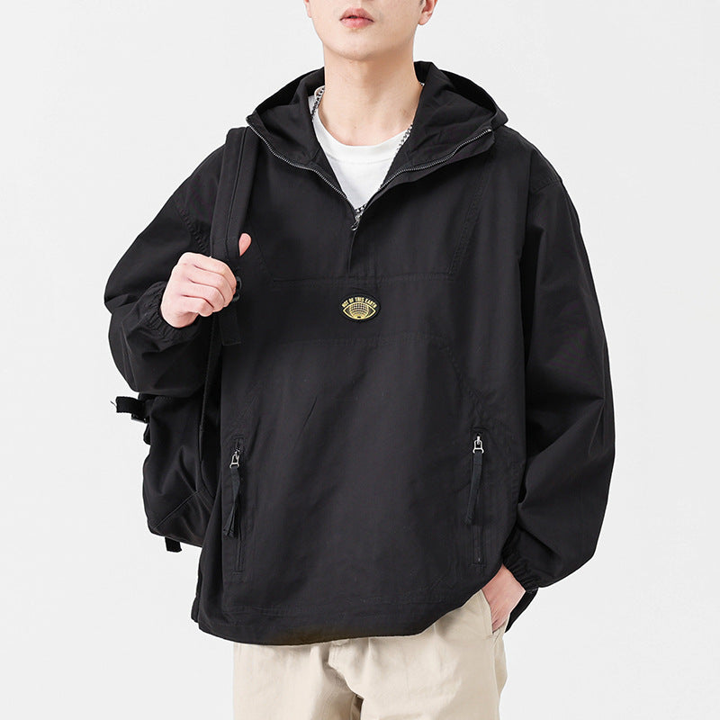 Herr med huva Anorak Pullover Jacka i Oversize Funktion Stil