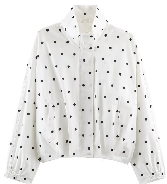Dam Prickig Prick Kort Blouson Jacka med Stå Krage, Elastic Nederkant och Dold Knapp Knäppning