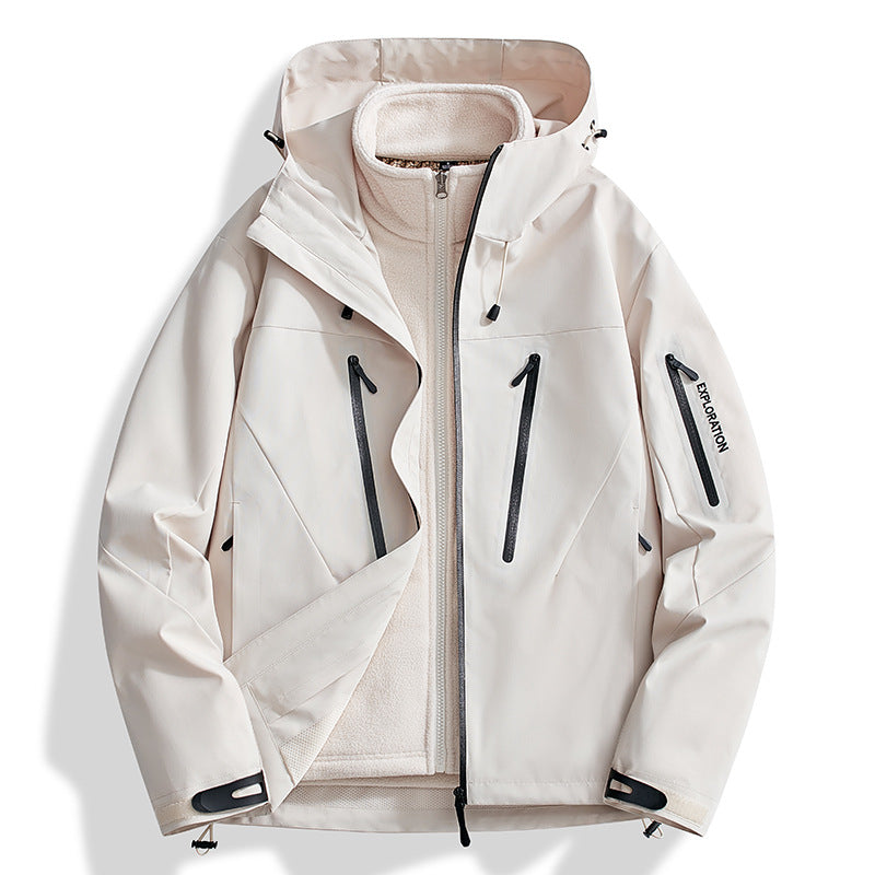 Herr two-in-one softshell utomhusjacka med avtagbar fleece inner jacka och vattentät dragkedjas