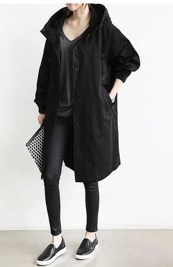 Dam lätt oversized regnjacka med huva och concealed knäppning