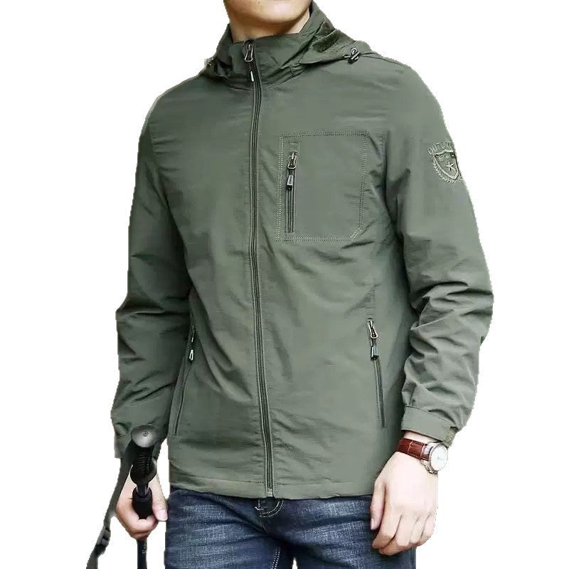 Herr Lätt Softshell Frilufts Jacka med Huva och Vattenavvisande Membran som Väl som Bröstficka