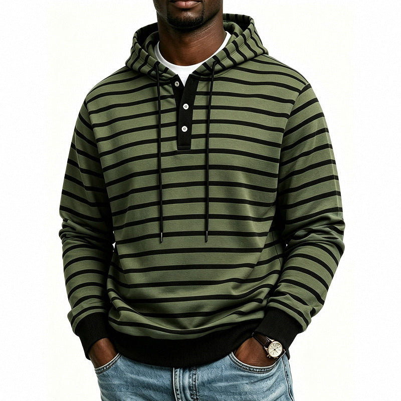 Herr Luvtröja med Henley Knapplist och Fin Rand Texture Mönster