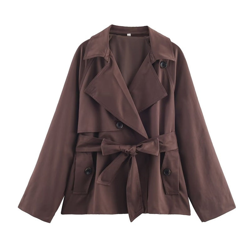 Dam Kort Trenchcoat med Sjalrakrage, Knytbälte och Lockfickor