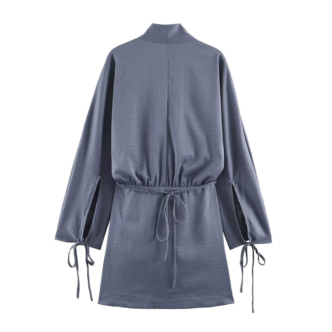 Dam Kimono Wrap Jacka med Waist Belt, Wide Ärmar och Asymmetrisk Patch Fickor
