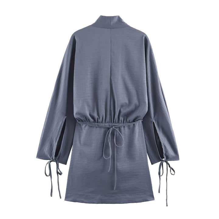 Dam Kimono Wrap Jacka med Waist Belt, Wide Ärmar och Asymmetrisk Patch Fickor
