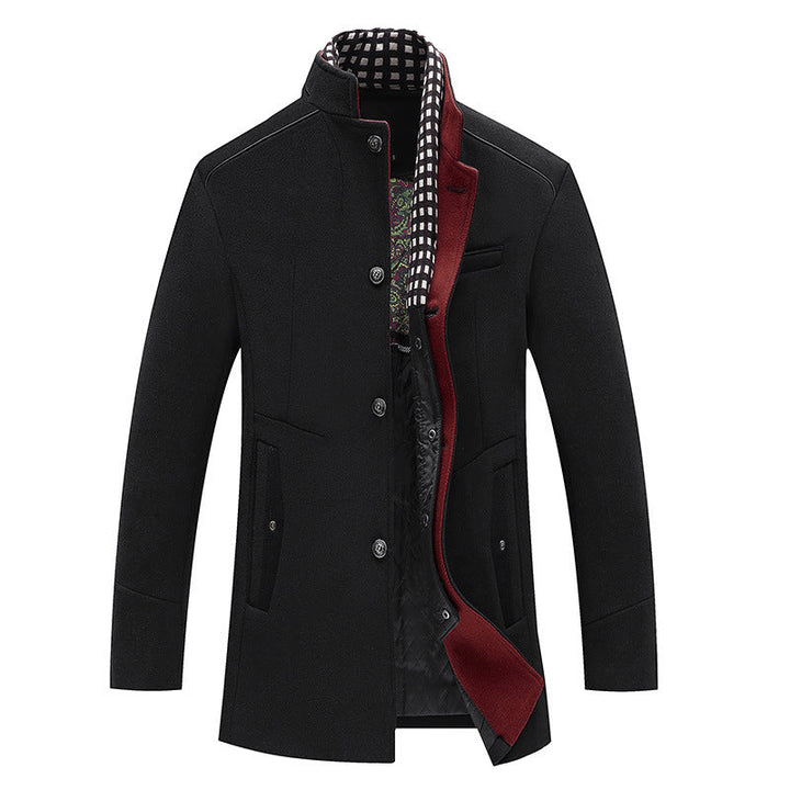 Herr Modern Ull Blandning Overcoat med Stående Krage, Tailored Siluett och Quiltad Inre Foder