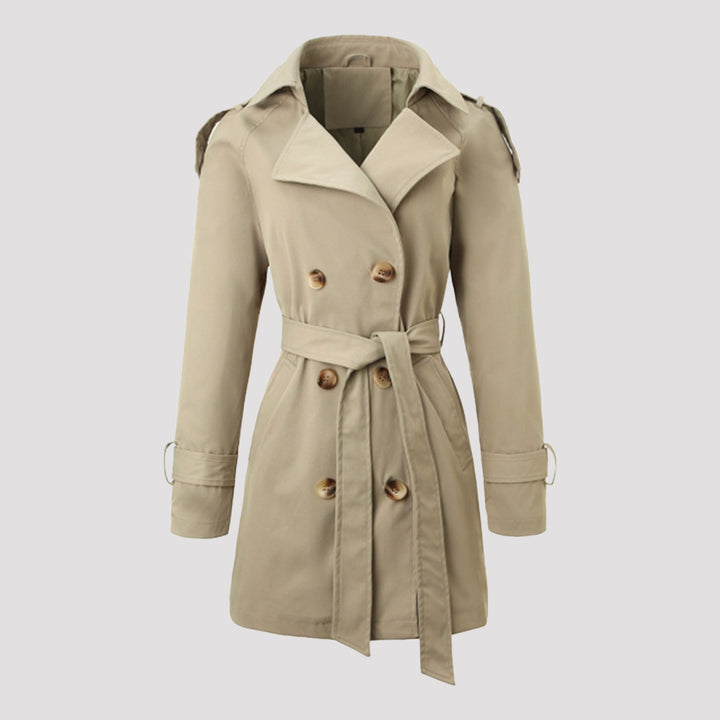 Dam skräddad trenchcoat med Tied bälte, Shoulder Tabs och Metal Ring detaljer