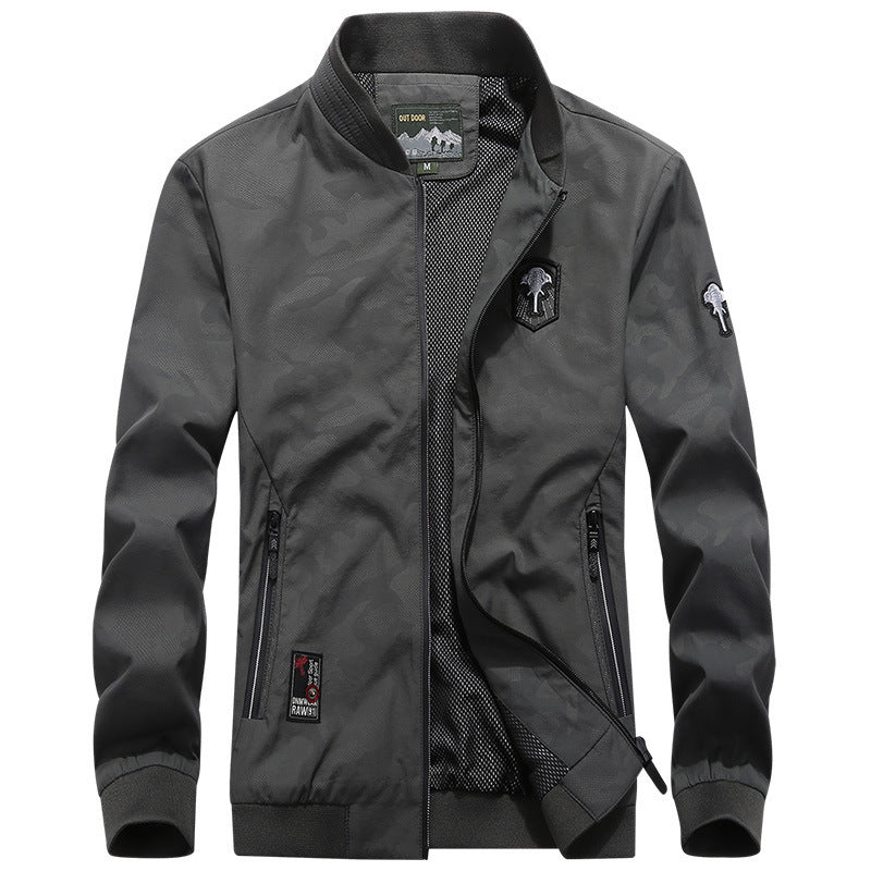 Herr lätt urban Windbreaker Jacka med meshfoder, Broderad Patchar och fickor med dragkedja