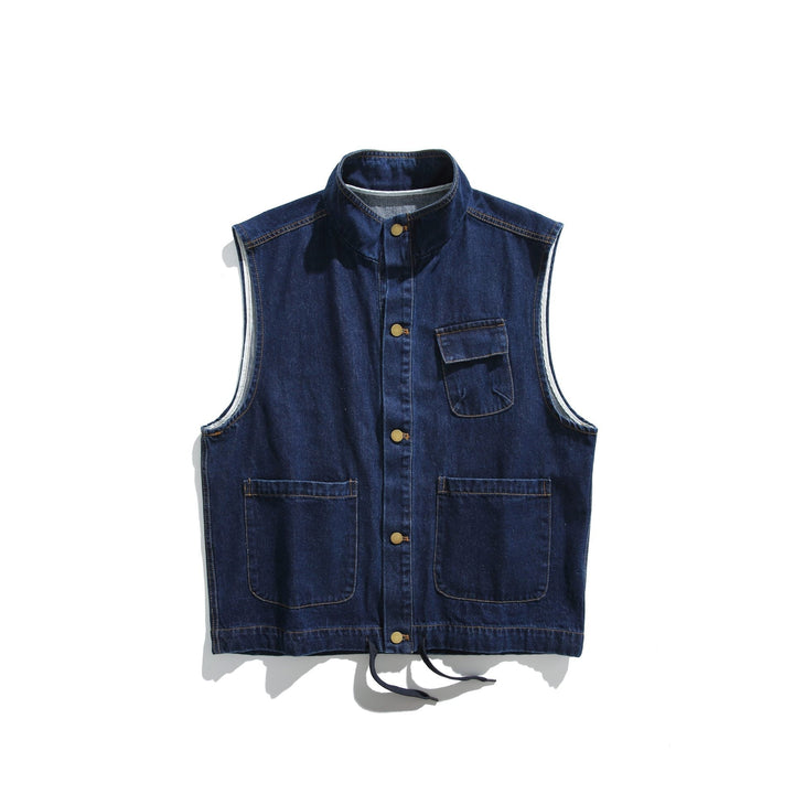 Unisex Denim Väst i Utility Stil med Ståkrage