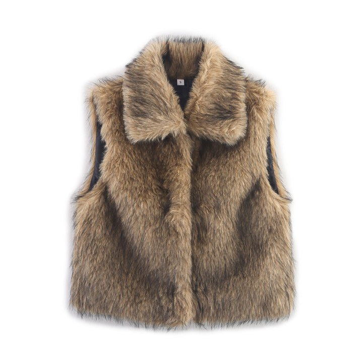 Dam Sleeveless Faux Fur Väst med Stå Krage och Fluffy Texture