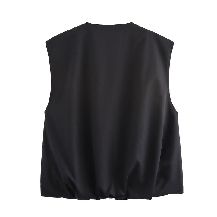 Dam figursydd sleeveless utilityväst med hel dragkedja, patch snap-button fickor, och elastisk fåll