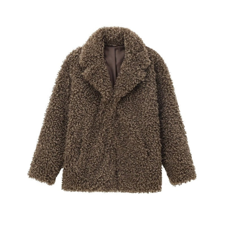 Dam Oversized Konstpäls Teddy Jacka med Sjalrakrage och Fodrad Interior