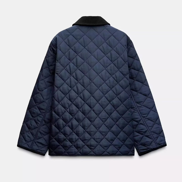Dam Lätt Quiltad Övergångsjacka i Oversized Cocoon med Cord Krage