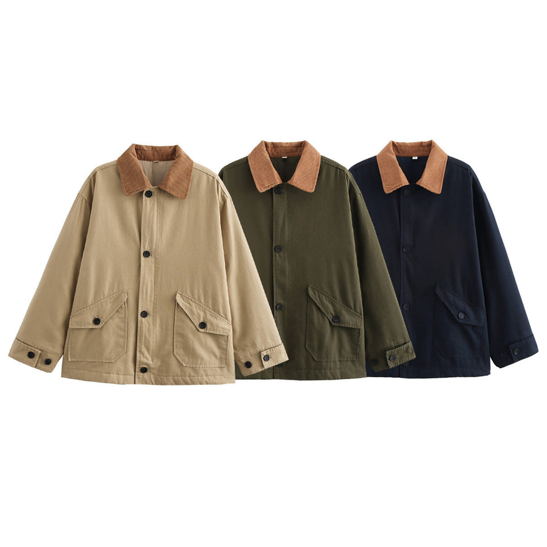 Dam oversized utility jacka med manchester krage, påsydda fickor och button closure
